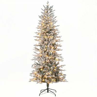 Décoration de Noël artificielle haute 7,5 pi avec 850 branches floquées par la neige et 350 lumières claires jaunes chaudes