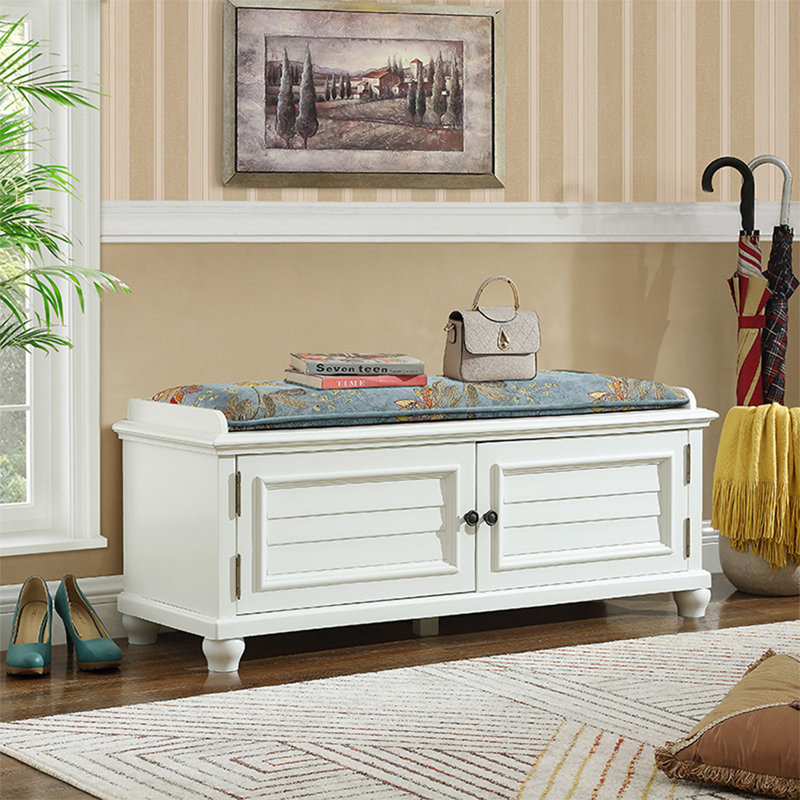 Banc rembourré bleu en bois massif, H 18,9 po x l 47,24 po x P 15,75 po