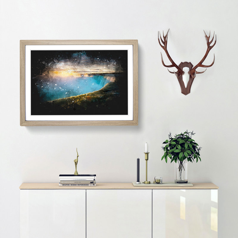 Niagara Falls Sunrise In Canada - Single Picture Frame Print on MDF, Oak Framed, 24cm H x 33cm W x 2cm D