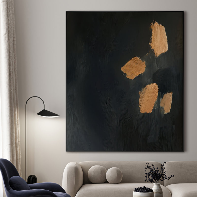 Extra Large Wall Art Fabric Print - Abstract Black & Gold Art Modern Contemporary Artwork Decor for Living Room or Bedroom - "Frame Assembly Required (Unfinished Frame)"
