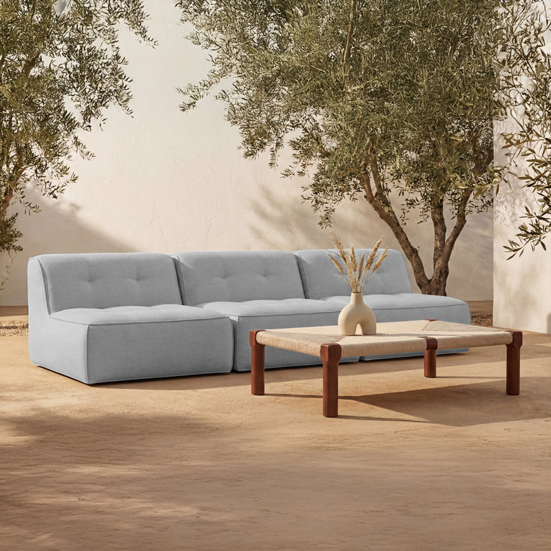 Canapé d'extérieur 3 pièces Perrie bleu clair, 3 chaises sans accoudoirs, Light Blue Polyester