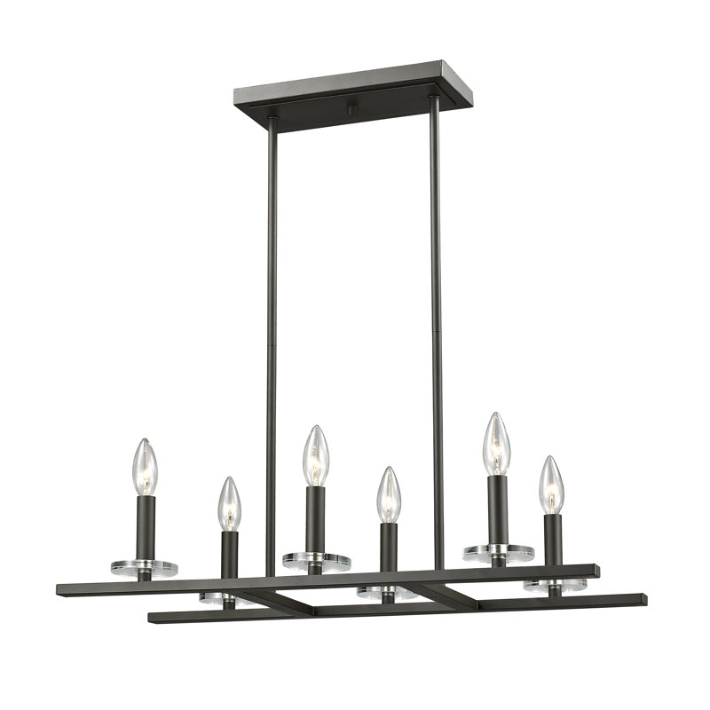 Luminaire suspendu linéaire pour îlot de cuisine 6 lumières Kunin, Bronze