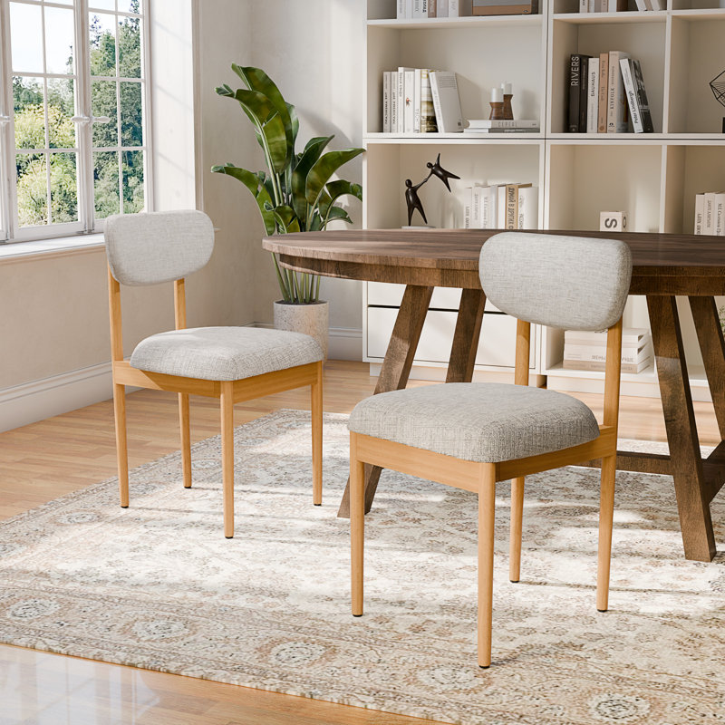 Modern Upholstered Dining Chair with Solid Wood Legs Side Chair for Kitchen Dining Room Living Room, Gray, Natural