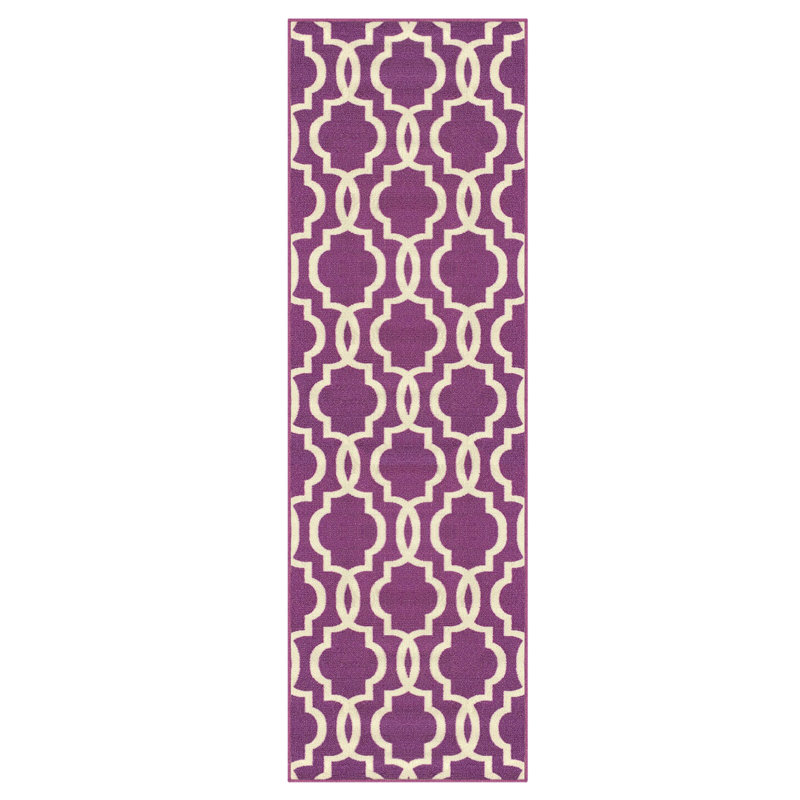 Tapis mauve crocheté et bouclé Van Buren, Tapis de couloir 1 pi 10 po x 6 pi