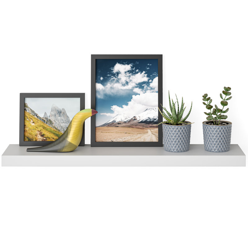 White Veneered Modern Floating Wall Shelf with Hidden Brackets