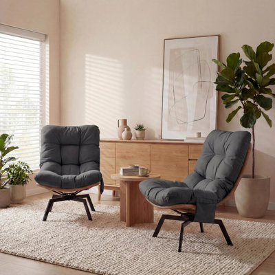 Ensemble de 2 chaises d'appoint en rotin avec siège et coussin surdimensionnés Modern