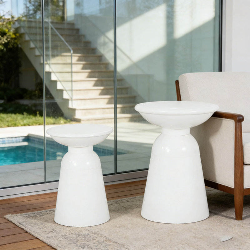 Outdoor Iron Side Tables with Flared Desig, White, 2