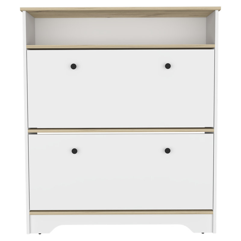 8 Pair Flip Down Shoe Storage, Light Oak/White