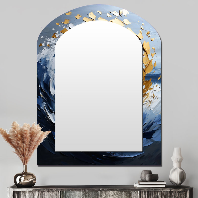 Miroir décoratif sur voûte abstraite or et bleu Turbulent Waters II, 43 po x 33 po