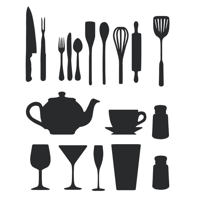 Food & Beverage Non-Wall Damaging Wall Decal, 37" H x 29" W x 0.01" D, Black