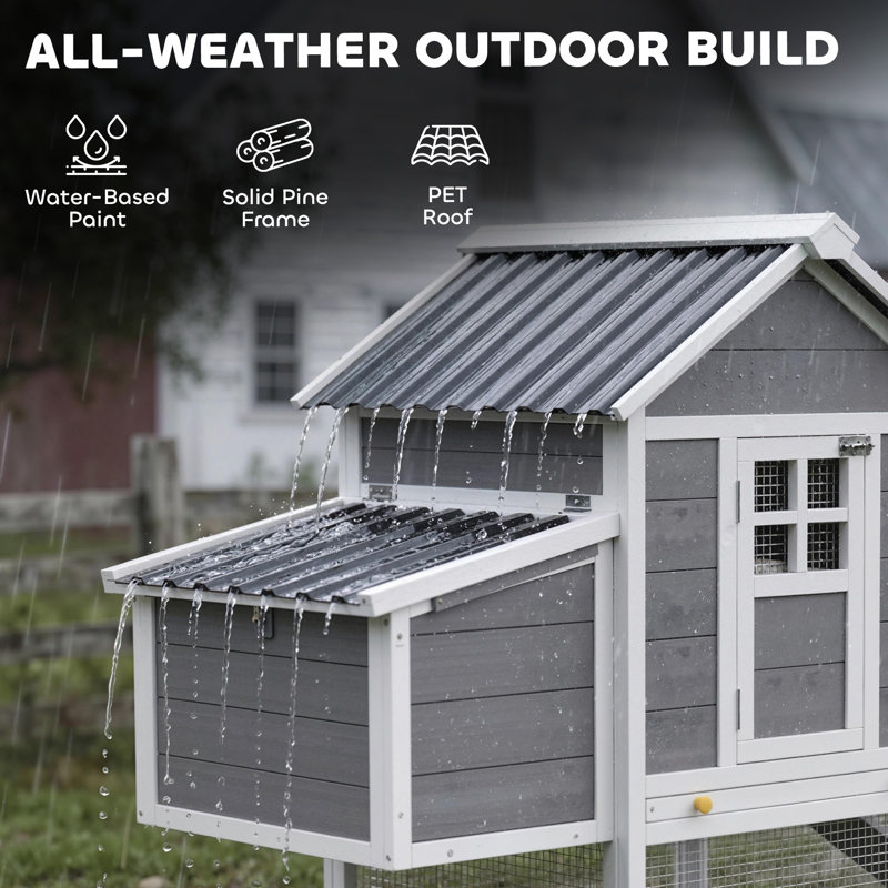 Poulailler 82,3 x 30,3 x 44,5 po, enclos en bois d'ingénierie gris avec ventilation