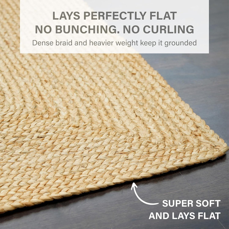 George Natural Brown Braided Jute Rug / Farmhouse Style Braided Area Rugs for Living Room, 8x10