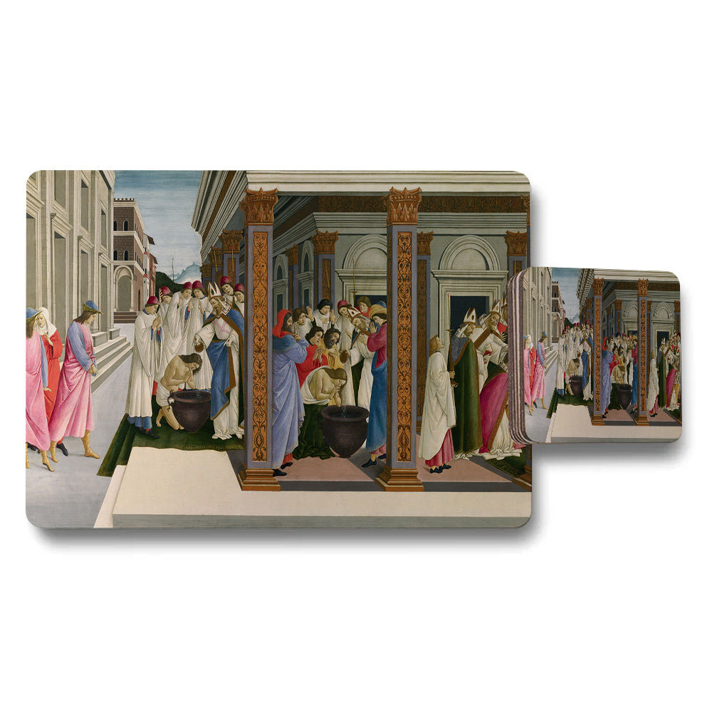 Placemat Coaster Set With Renaissance Style Painting Artwork
