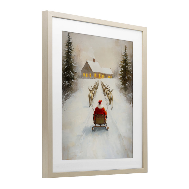 Père Noël visite en traîneau, impression encadrée sous verre, design par Arlington Prints, H 21 po x l 17 po