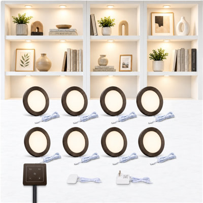 Paquet de 8 lumières rondes VmLight de 6 mm à DEL, gradateur tactile, température de couleur réglable de 2700 K à 6500 K pour la cuisine et le placard