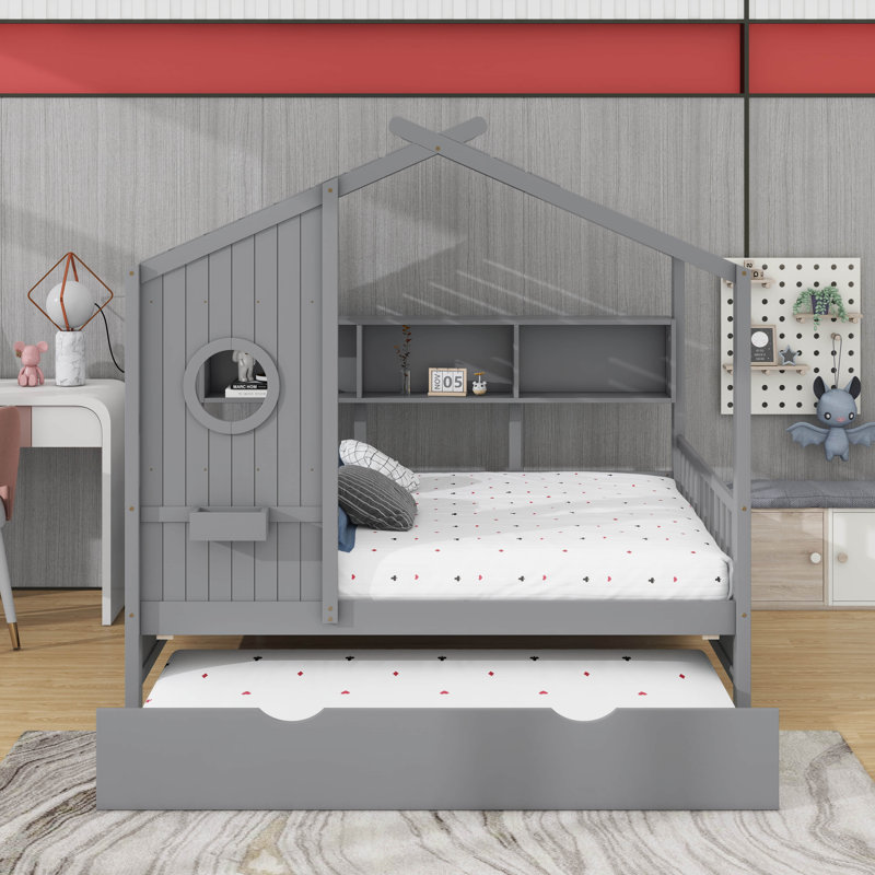 Lit maison avec lit gigogne, Grey, Lit double