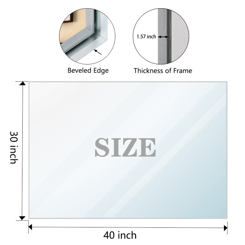 Miroir de salle de bain 40x30inch, Argent argent, 40,78 po x 30,27 po