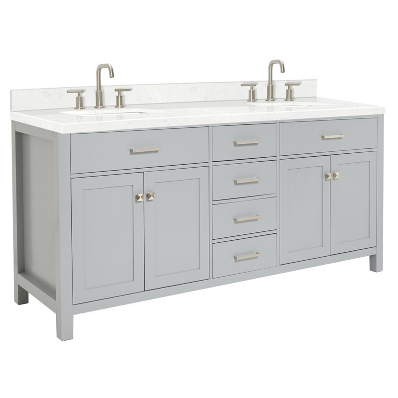 Ensemble de meuble-lavabo double Abbate, Gris, Rectangulaire, 72"
