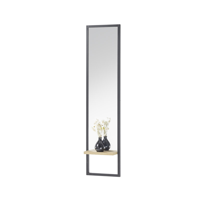Wood Framed Wall Mounted Full Length Mirror in Black, 125cm H x 30cm W
