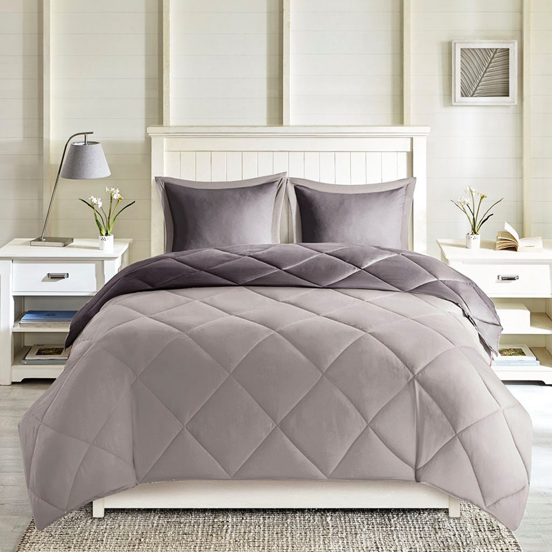 Édredon très grand 3M - 2 taies décoratives, gris, taille de literie réversible, gris, Gris