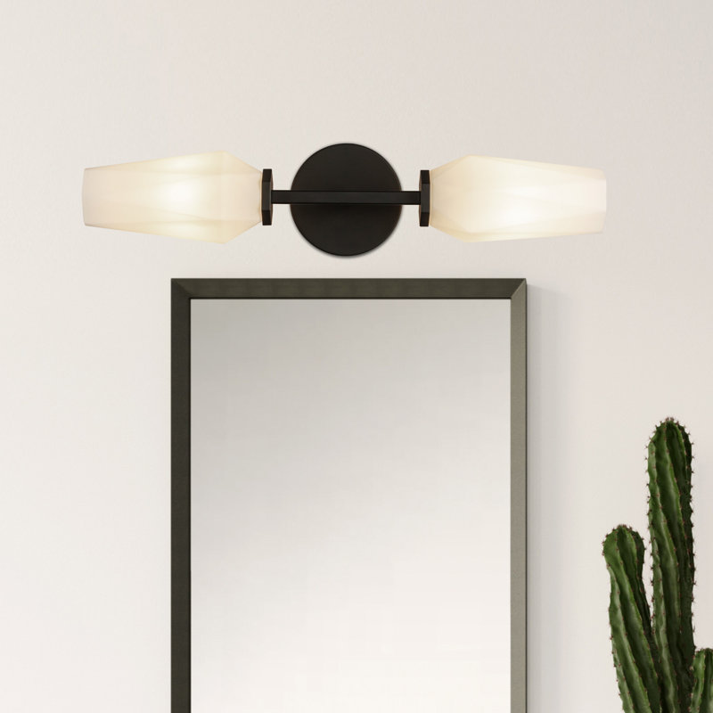 Krysta Matte Black and Opal Glass 2-Light Vanity Light