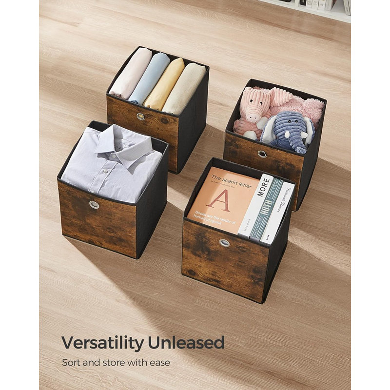 Foldable Fabric Storage Cubes With Handles Rustic Brown