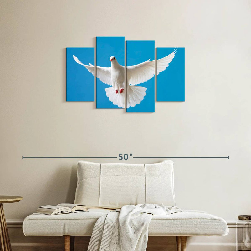 Colombe blanche Brampt volant, 22" H x 36" W