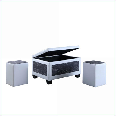 Ottoman, Bonded Leather Storage w/ 2 Seating, Navy Blue &amp; Wood Legs