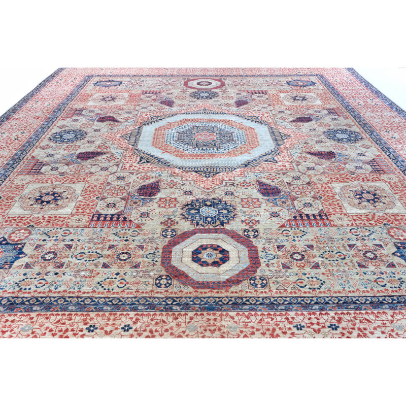 High-Quality Hand-Knotted Camel And Red Area Rug