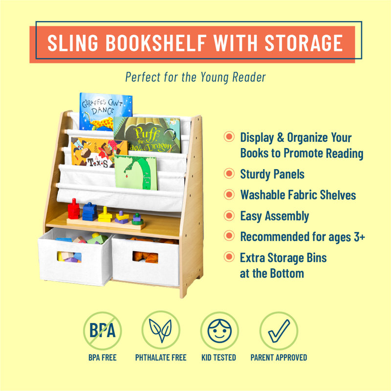 Bibliothèque en toile avec rangement pour enfants Wildkin Kids, Naturel / Blanc