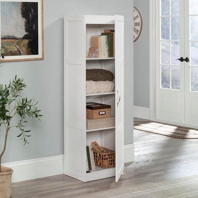 Armoire de rangement haute - garde-manger avec porte simple et tablettes réglables, finition blanche