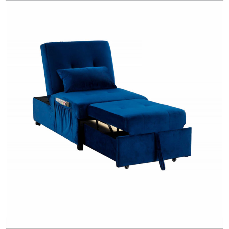 Méridienne en velours ajustable, méridienne convertible, Bleu