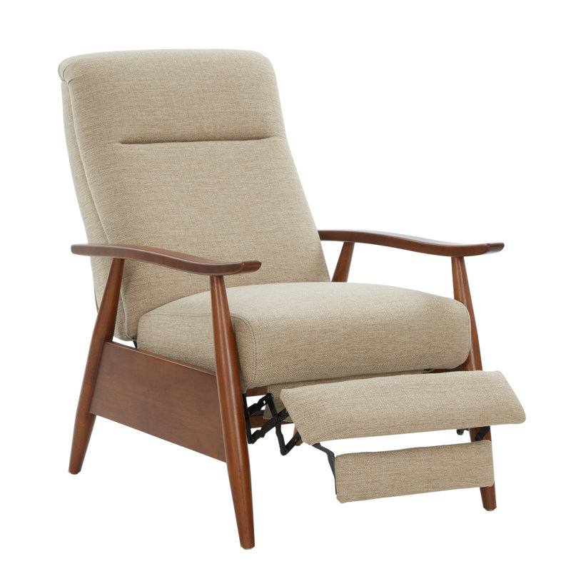 Fauteuil inclinable à accoudoirs en bois en tissu performance, Beige
