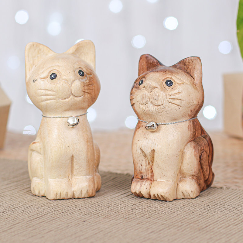 Red Barrel Studio® Handmade Harmonious Meows Wood Figurines (Set Of 2)
