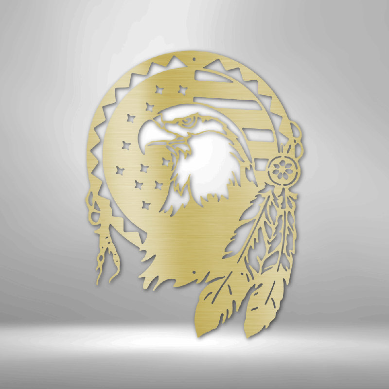 Enseigne en métal Native Eagle, Doré, H 17 po x l 17,5 po x P 0,5 po
