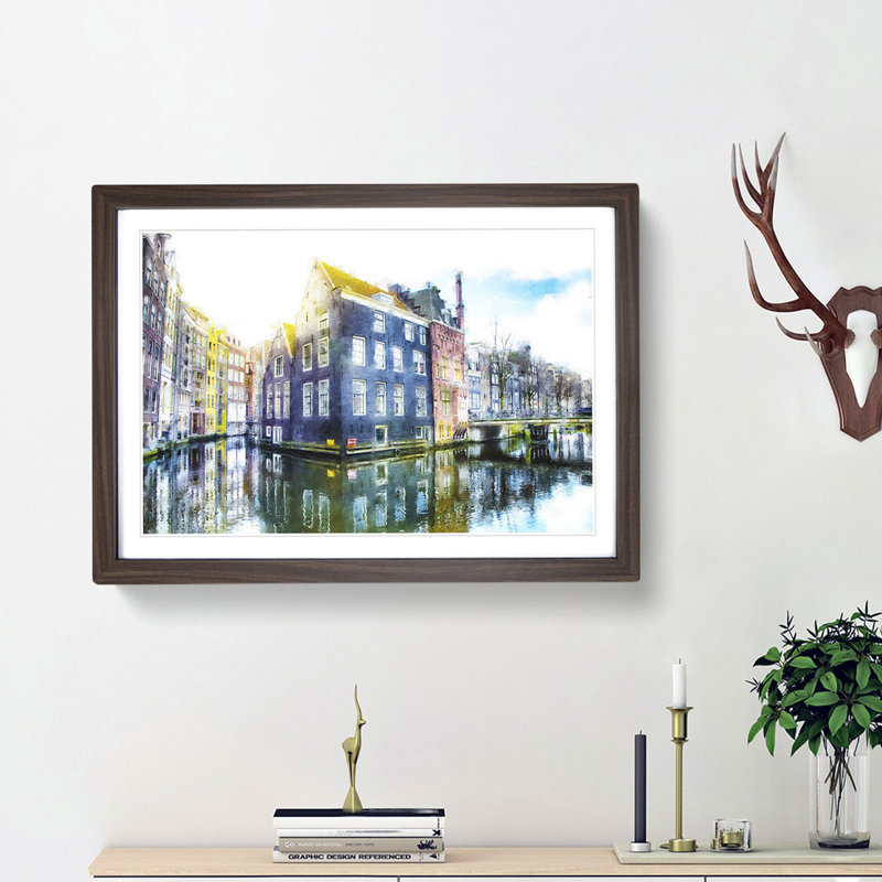 Reflections of Amsterdam - Framed Print, 33cm H x 45cm W x 2cm D, Walnut Framed