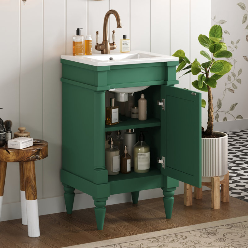Meuble-lavabo moderne autoportant de 45,7 cm avec lavabo, armoire de rangement avec porte, meuble-lavabo simple pour petits espaces, tablette réglable