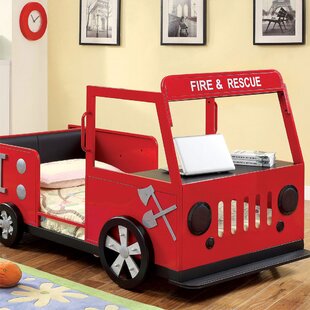 Rescuer Fire Truck Design Twin Bed - Red and Black with Silver Accent
