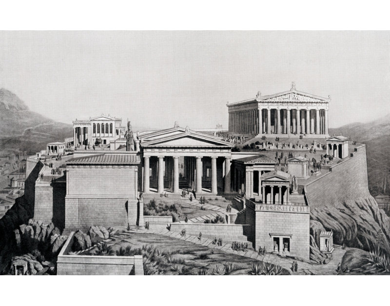L'Acropole d'Athènes, Grèce, 450 av. Une Reconstruction Imaginée. Extrait de «Hutchinson's Story Of The Nation» paru en 1915. Par Ken Welsh /