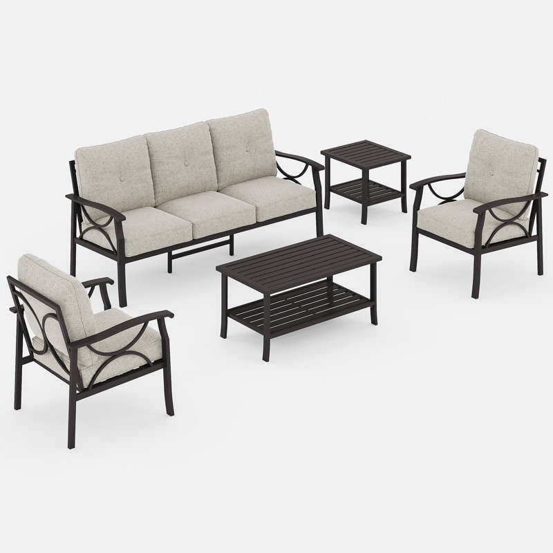 5-Piece Outdoor Patio Furniture Set, Coffee Frame/Khaki Cushion