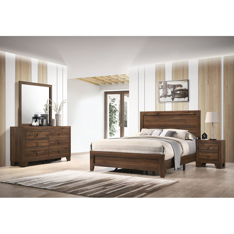 Jomira Laure Panel Bedroom Set, Full, 5 pieces: Bed,2 Nightstands,Dresser,Mirror