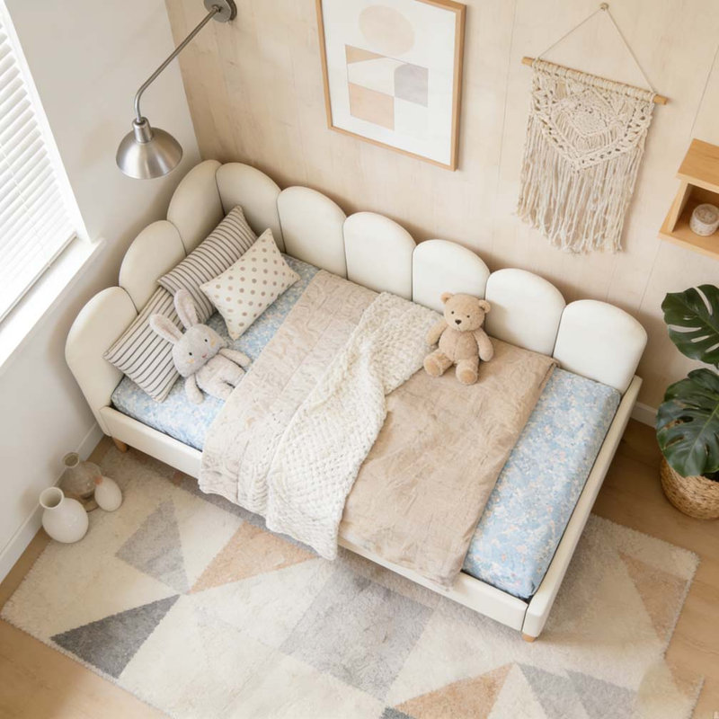 Lit de jour rembourré avec rangement, Beige