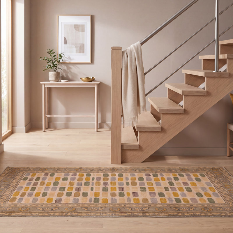 Tapis Ochre2 moderne à rayures effet pinceau, doré, vert et gris, lavable à la machine, antidérapant, à poils courts, pour l'intérieur et l'extérieur, adapté aux animaux domestiques, idéal pour le salon, la chambre, la salle à manger, l'entrée, le couloir ou le bureau.
