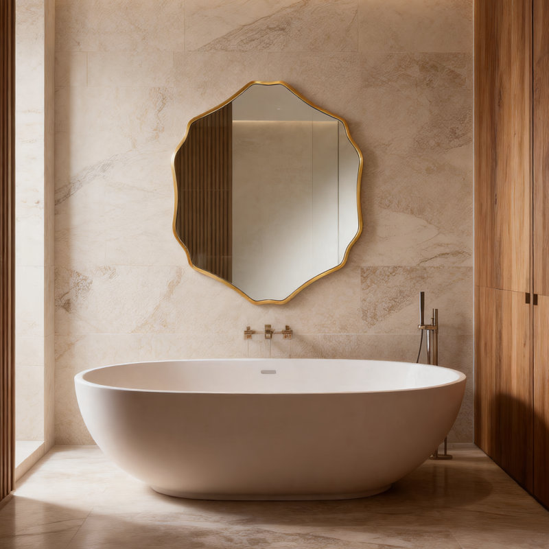 Miroir à pétales de fleurs en métal 28 po x 32 po - Décoration murale moderne pour salle de bain, vestibule, salon, Doré