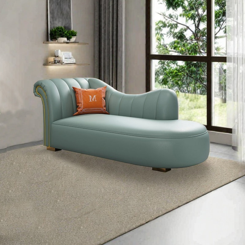 Chaise longue en bois massif de style simple, Orienté à gauche (vu de face), Vert clair