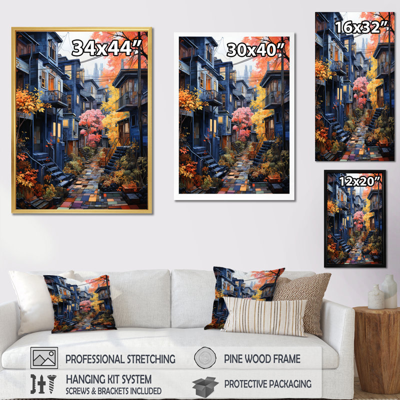 Hoyet Cityscape Alleyway Patchwork VI, reproduction d'art sur toile, Cadre photo noir, H 40 po x l 30 po x P 1,5 po