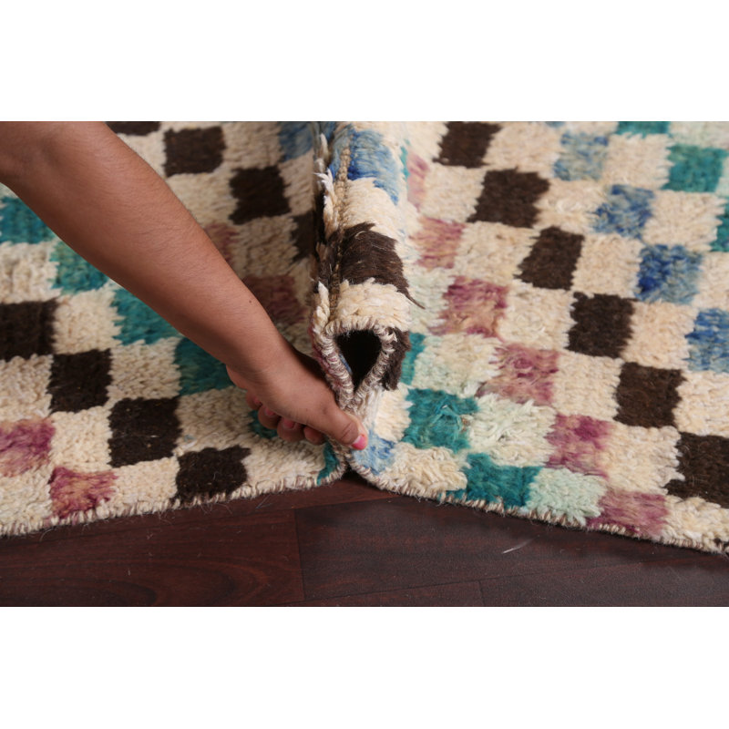 Tapis de couloir damier marocain noué à la main 3 x 13