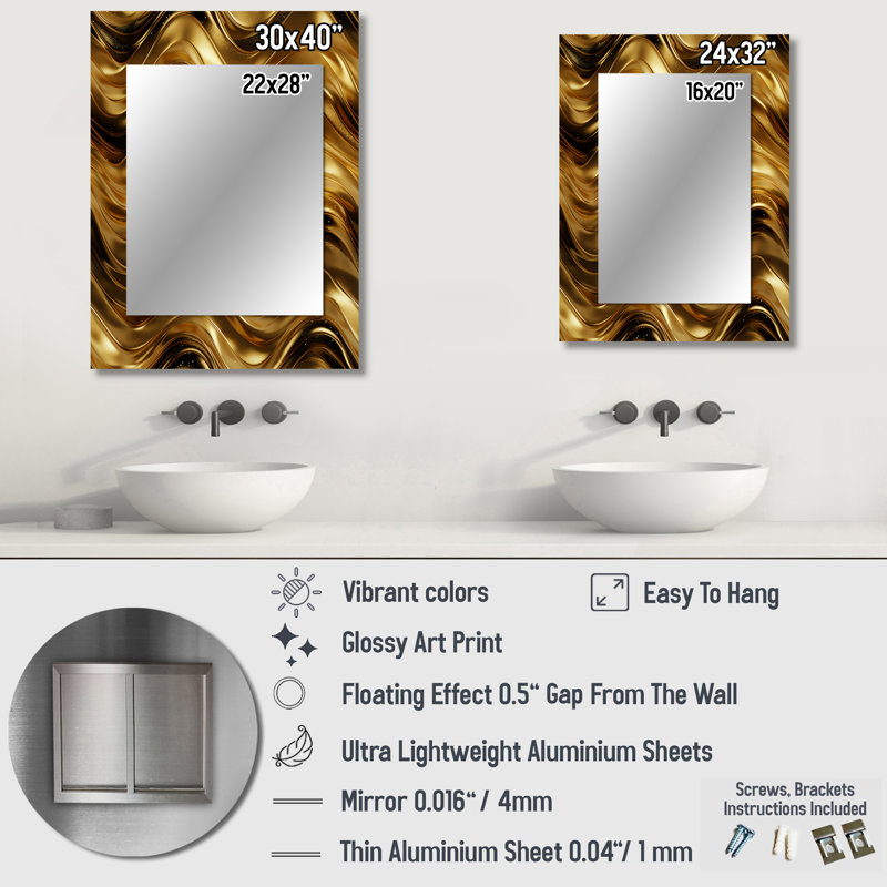Or et noir doré chevron Reverie - miroir mural décoratif chevron, 32 po x 24 po