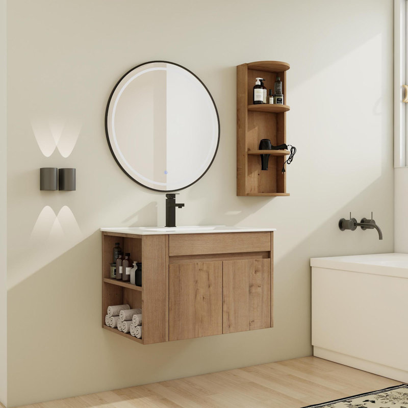 Meuble-lavabo mural 30 po avec lavabo et armoires latérales