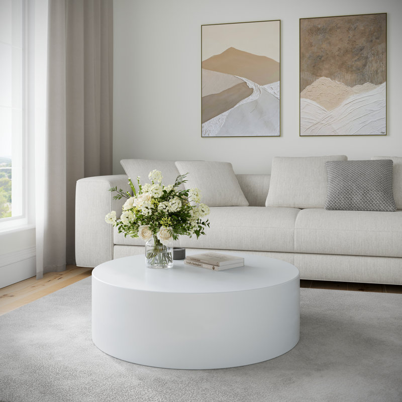 Burgener Concrete Drum Coffee Table, Ivory, 12" H x 39" L x 39" W